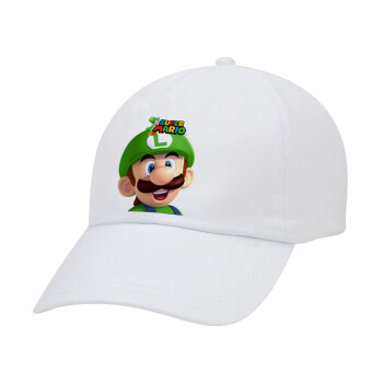 Super mario Luigi, Καπέλο ενηλίκων Jockey Λευκό (snapback, 5-φύλλο, unisex)
