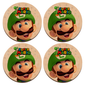 Super mario Luigi, ΣΕΤ x4 Σουβέρ ξύλινα στρογγυλά plywood (9cm)