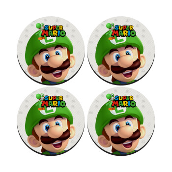 Super mario Luigi, SET of 4 round wooden coasters (9cm)