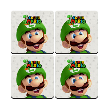 Super mario Luigi, ΣΕΤ 4 Σουβέρ ξύλινα τετράγωνα (9cm)