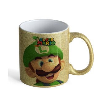 Super mario Luigi, Κούπα Χρυσή Glitter που γυαλίζει, κεραμική, 330ml