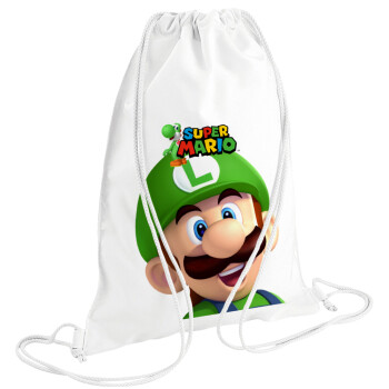 Super mario Luigi, Τσάντα πλάτης πουγκί GYMBAG λευκή (28x40cm)