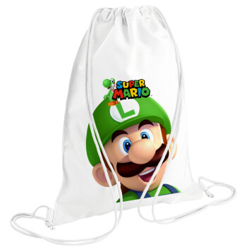 Super mario Luigi, Backpack pouch GYMBAG white (28x40cm)