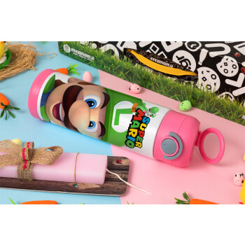 Super mario Luigi, Easter candle, Childrens hot water bottle, stainless steel, with safety straw, PINK (500ml)