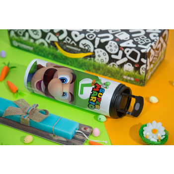 Super mario Luigi, Easter candle,Travel Tumbler 2 Lids, with metal straw & cleaning brush & aromatic flat candle (30cm) (BLUE)