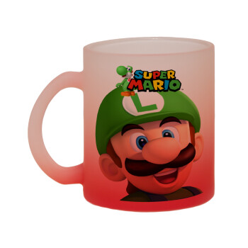 Super mario Luigi, Κούπα γυάλινη δίχρωμη με βάση το κόκκινο ματ, 330ml