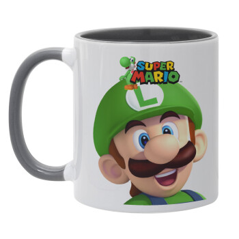 Super mario Luigi, Κούπα χρωματιστή γκρι, κεραμική, 330ml