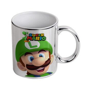 Super mario Luigi, Mug ceramic, silver mirror, 330ml