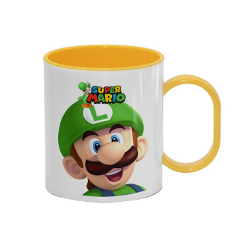 Super mario Luigi, Κούπα (πλαστική) (BPA-FREE) Polymer Κίτρινη για παιδιά, 330ml
