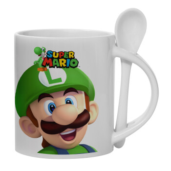 Super mario Luigi, Κούπα, κεραμική με κουταλάκι, 330ml (1 τεμάχιο)