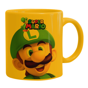Super mario Luigi, Ceramic coffee mug yellow, 330ml (1pcs)