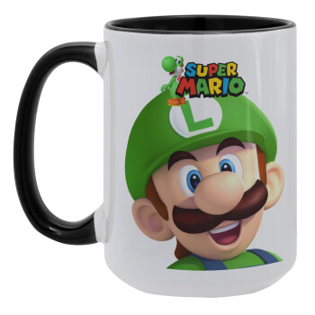 Super mario Luigi, Κούπα Mega 15oz, κεραμική Μαύρη, 450ml