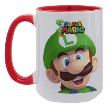 Super mario Luigi, Κούπα Mega 15oz, κεραμική Κόκκινη, 450ml