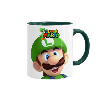 Super mario Luigi, Κούπα χρωματιστή πράσινη, κεραμική, 330ml