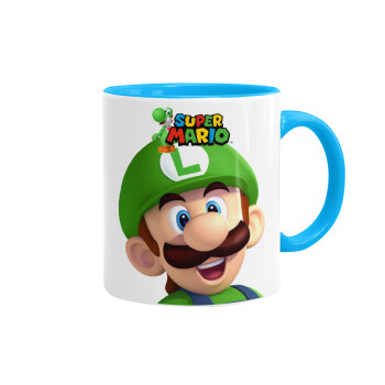Super mario Luigi, Κούπα χρωματιστή γαλάζια, κεραμική, 330ml
