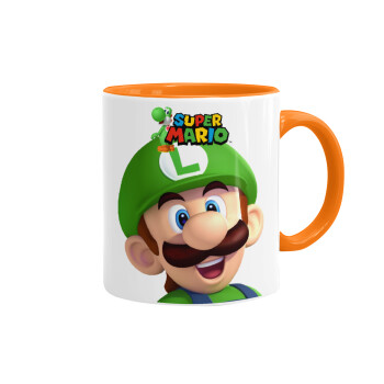 Super mario Luigi, Κούπα χρωματιστή πορτοκαλί, κεραμική, 330ml