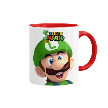 Super mario Luigi, Κούπα χρωματιστή κόκκινη, κεραμική, 330ml