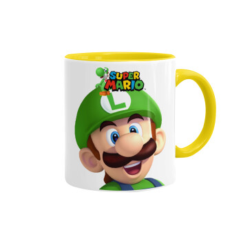 Super mario Luigi, Κούπα χρωματιστή κίτρινη, κεραμική, 330ml