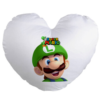 Super mario Luigi, Μαξιλάρι καναπέ καρδιά 40x40cm περιέχεται το  γέμισμα