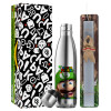 Easter Set, metallic stainless thermos flask (500ml) & scented flat Easter candle (30cm) (GRAY)