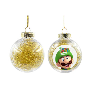 Super mario Luigi, Χριστουγεννιάτικη μπάλα δένδρου διάφανη με χρυσό γέμισμα 8cm