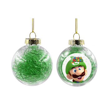 Super mario Luigi, Transparent Christmas tree ball ornament with green filling 8cm