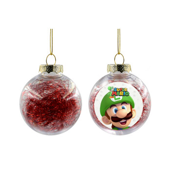 Super mario Luigi, Χριστουγεννιάτικη μπάλα δένδρου διάφανη με κόκκινο γέμισμα 8cm
