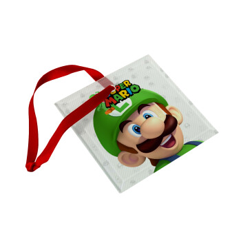 Super mario Luigi, Χριστουγεννιάτικο στολίδι γυάλινο τετράγωνο 9x9cm