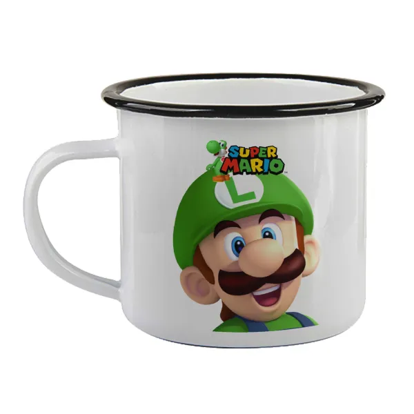 Super mario Luigi — Enamel mug with black rim, 360ml