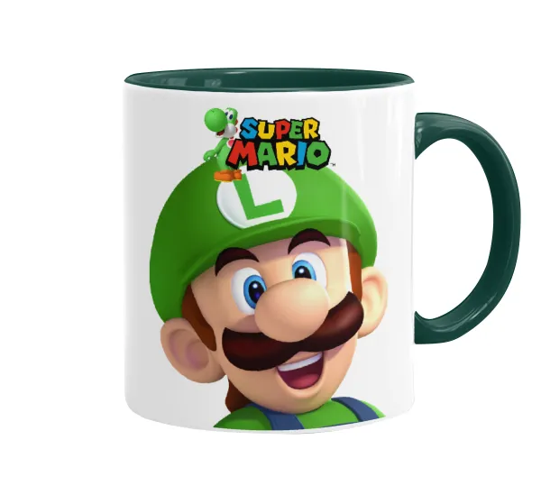 Super mario Luigi — Κούπα χρωματιστή πράσινη, κεραμική, 330ml