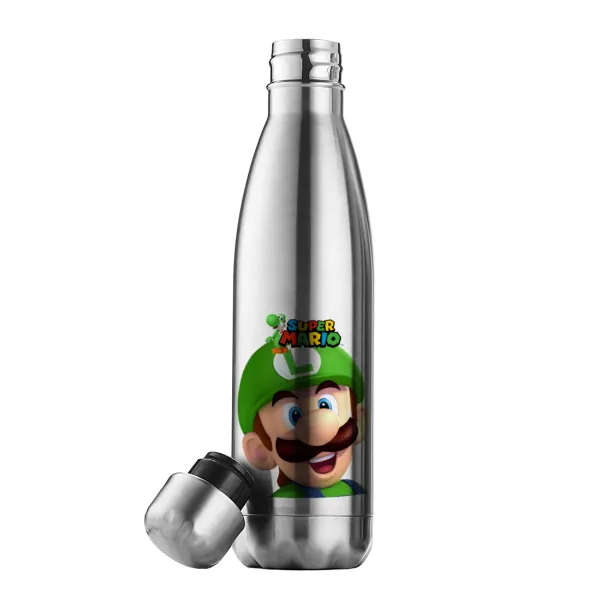 Super mario Luigi — Μεταλλικό παγούρι θερμός Inox (Stainless steel), διπλού τοιχώματος, 500ml