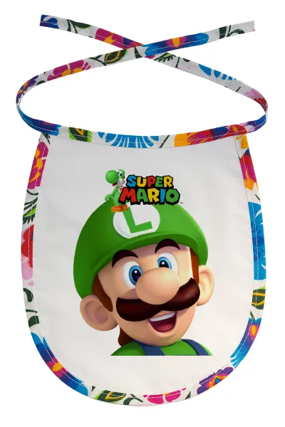 Super mario Luigi — Stain-resistant baby bib with tie, multicoloured