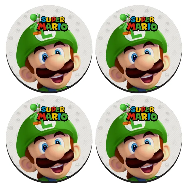 Super mario Luigi — ΣΕΤ 4 Σουβέρ ξύλινα στρογγυλά (9cm)