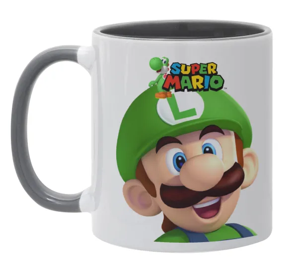 Super mario Luigi — Κούπα χρωματιστή γκρι, κεραμική, 330ml