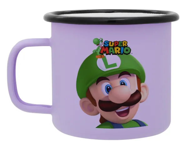 Super mario Luigi — Metal enamel mug, matte light pastel purple, 360ml