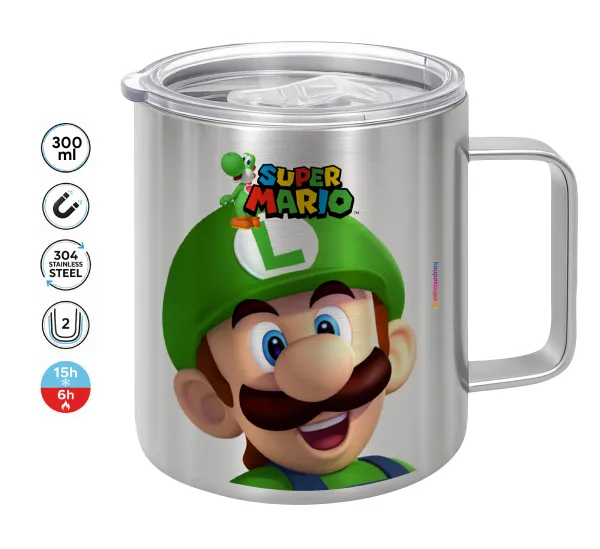 Super mario Luigi — Double-walled stainless steel mug 300ml with temperature-retaining lid