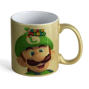 Super mario Luigi, Κούπα Χρυσή Glitter που γυαλίζει, κεραμική, 330ml