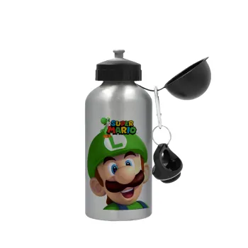 Super mario Luigi, Metallic water jug, Silver, aluminum 500ml