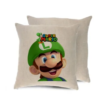 Super mario Luigi, Μαξιλάρι καναπέ ΛΙΝΟ 40x40cm περιέχεται το  γέμισμα