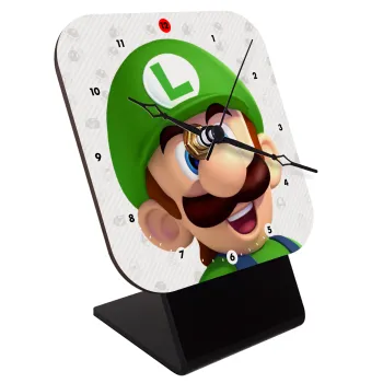 Super mario Luigi, Επιτραπέζιο ρολόι ξύλινο με δείκτες (10cm)