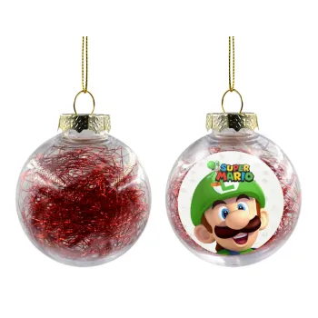 Super mario Luigi, Transparent Christmas tree ball ornament with red filling 8cm