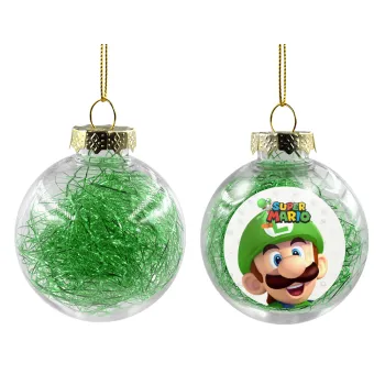 Super mario Luigi, Transparent Christmas tree ball ornament with green filling 8cm
