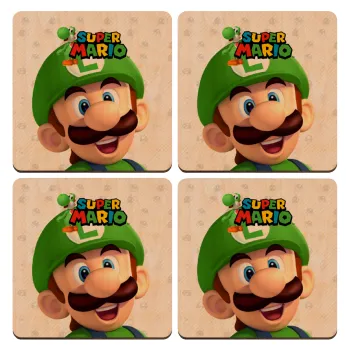 Super mario Luigi, ΣΕΤ x4 Σουβέρ ξύλινα τετράγωνα plywood (9cm)