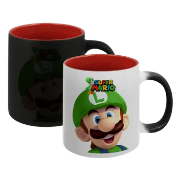 Super mario Luigi, Κούπα Μαγική εσωτερικό κόκκινο, κεραμική, 330ml που αλλάζει χρώμα με το ζεστό ρόφημα