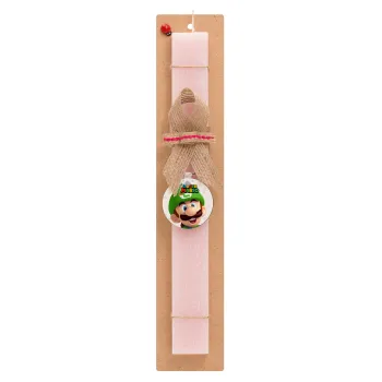 Super mario Luigi, Easter Set, wooden keychain & scented flat Easter candle (30cm) (PINK)