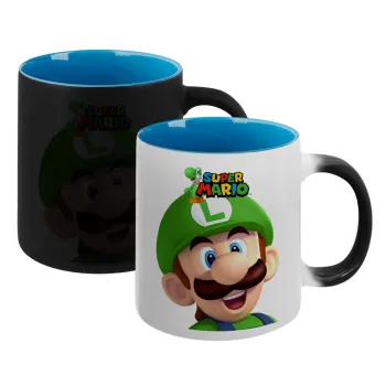 Super mario Luigi, Κούπα Μαγική εσωτερικό μπλε, κεραμική 330ml που αλλάζει χρώμα με το ζεστό ρόφημα