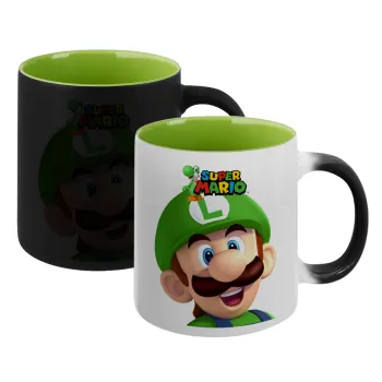 Super mario Luigi, Κούπα Μαγική εσωτερικό πράσινο, κεραμική 330ml που αλλάζει χρώμα με το ζεστό ρόφημα