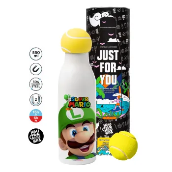 Super mario Luigi, Μπάλα τένις μεταλλικό παγούρι θερμός, διπλού τοιχώματος, 550ml