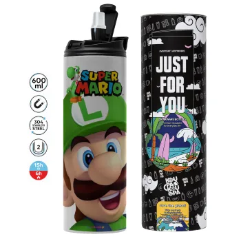 Super mario Luigi, Tumbler stainless steel GREY 600ml