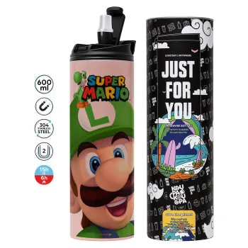 Super mario Luigi, Tumbler stainless steel PINK 600ml